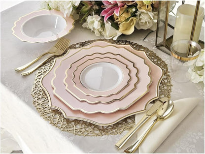 " OCCASIONS " 120 Plates Pack,(60 Guests) Heavyweight Premium Wedding Party Disposable Plastic Plates Set -60 x 10.5'' Dinner + 60 x 8'' Salad/Dessert(Imperial in Blush & Gold)