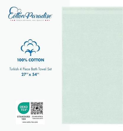 Cotton Paradise 100% Cotton Turkish Towel Set, Soft Absorbent Quick Dry, 4 Piece Bath Towel Set, Mint Green