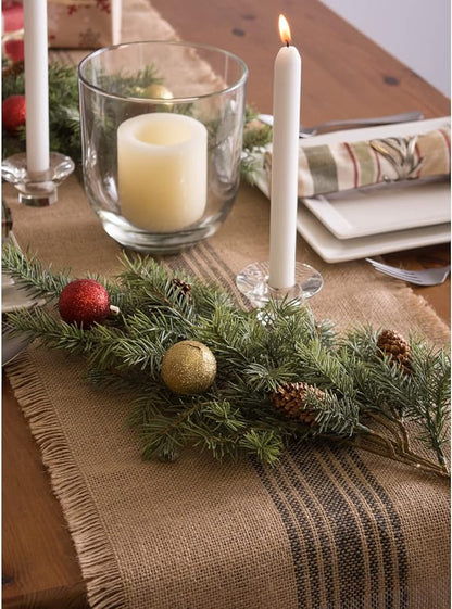 DII Jute Burlap Collection Kitchen Tabletop, Table Runner, 14x72, Middle Stripe Gray