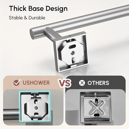 USHOWER Brushed Nickel Hand Towel Bar, 9 Inch Towel Racks for Bathroom Wall Mounted, 304 Stainless Steel Towel Holder with Square Base, Modern Home Decor (Total Length 11 Inch)