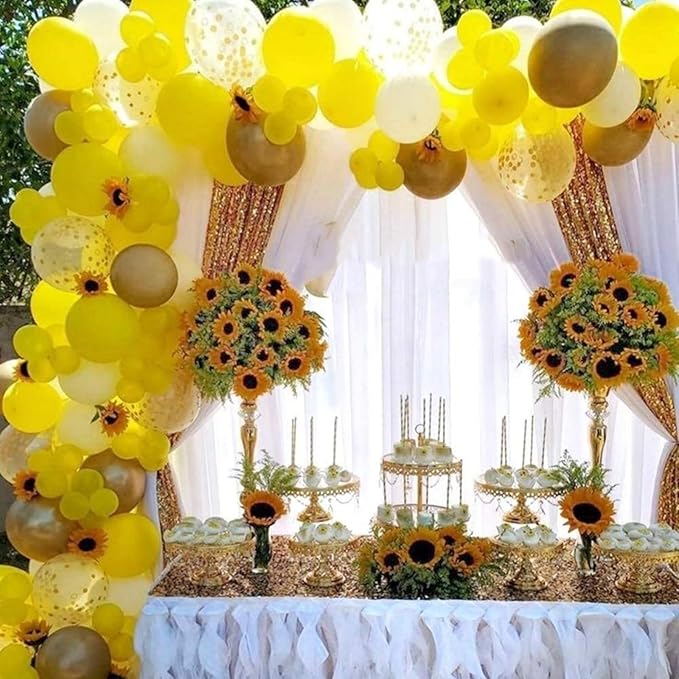 Yellow Balloons Kit, 50Pcs 12in Matte Lemon Yellow Latex Balloons Metallic Gold Balloon for Birthday Wedding Baby Shower Bride Sunflower Theme Party Decoration