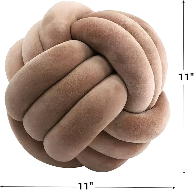 Knot Ball Pillows, Round Throw Pillow Cushion Home Decoration Soft Plush Pillow, Throw Knotted Ball Pillow Handmade Children Room Decoration Round Plush Toy Pillow (Coffee,11"/28cm)
