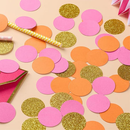 Hot Pink Orange and Gold Confetti Table Decoration for Baby Shower Valentine's Day Bachelorette Fall Autumn Thank's Giving Party,1.2 inch in Diameter,200 Counts
