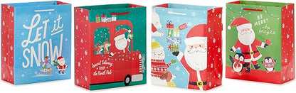 Hallmark 9" Medium Christmas Gift Bags for Kids (Let it Snow, Santa Delivery Truck, Dancing Penguins, Dogs, Snowman) for Grandchildren, Nieces, Nephews