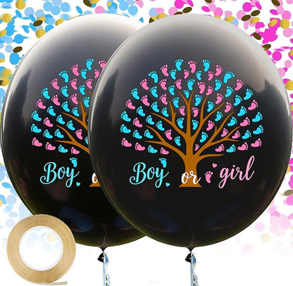 Thickened Gender Reveal Balloon – 2pcs 36" Jumbo Black Baby Boy or Girl Balloons Ideas with Pink and Blue Confetti, Boy or Girl Gender Reveal Party Decorations Games Supplies for Baby Shower Party