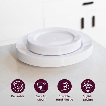 120 White Plastic Plates Disposable, Heavy Duty for Party - 60 Dinner Plates 10-Inch and 60 Salad Dessert Appetizer Plates 8-Inch, Hard Party Plate Elegant Holiday Parties, White Plates Disposable