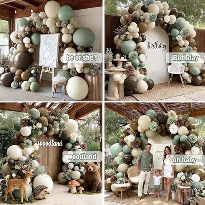 Green Brown Balloon Arch Double Stuffed Dusty Sage Green Brown Nude Neutral Beige White Sand Balloon Garland Kit Tissue Paper for Baby Shower Birthday Woodland Wedding Safari Little One Party Decor