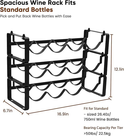 Wine Rack for Countertop – Stackable Freestanding Bottle Organizer for Kitchen, Pantry, Bar Cabinet & Small Spaces – Compact Metal Shelf & Modular Storage Stand (3-Tier)