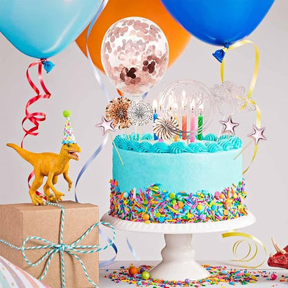 Cake Topper Decoration Set Acrylic Glitter Happy Birthday Cake Topper with Confetti Balloon Paper Fans Firework Cupcake Toppers for Rose Golden Theme Decor Women Birthday Party Supplies (Rose Gold)