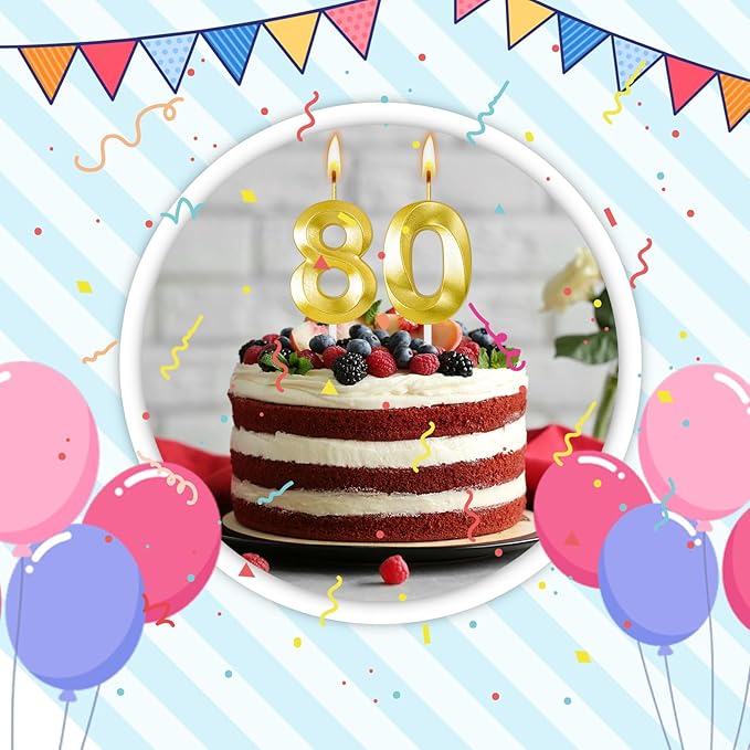 80th Birthday Candles for Cake,Birthday Decorations for Him Her,Number Candles for Cake Toppers Party Anniversary
