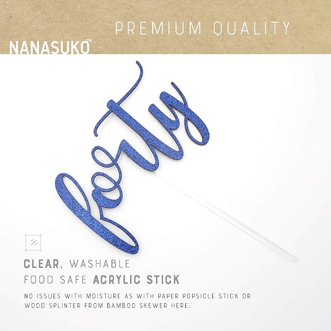 40th Birthday Cake Topper - forty - Double Sided Navy Blue glitter - Premium quality Made in USA