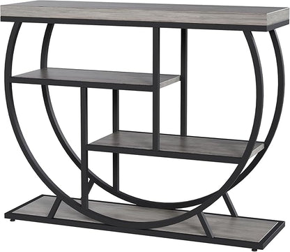 Garvee Entryway Table with Storage, Industrial 4-Tier Narrow Console Table Behind Couch with Half-Circle Base & Storage Shelves for Living Room, Hallway, Foyer
