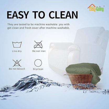 Easy-Going Oversized Recliner Cover Reversible Couch Cover Sofa Cover for Living Room Water Resistant Furniture Protector with Elastic Straps for Pets Kids (Oversized Recliner, Greyish Green/Beige)