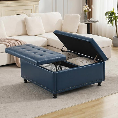 Tbfit Large Square Storage Ottoman Bench, Tufted Upholstered Coffee Table