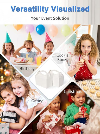 12 Pcs Small Party Treat Boxes, 6 Inch Candy Cookie Goodie Gift Bags Gable Box for Kids Birthday Party, White