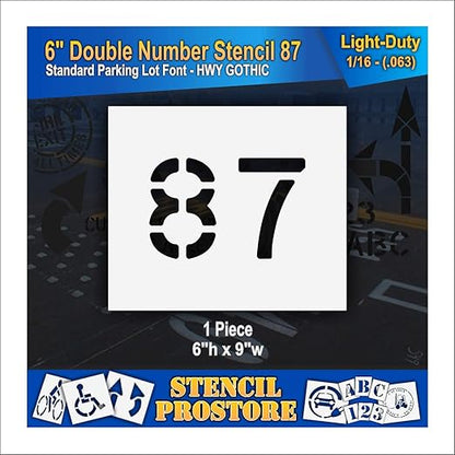 Pavement, Curb, and WheelStop Stencils - 6 inch Double Number Stencil - (87) - 6" x 9" x 1/16" (63 mil) - Light-Duty