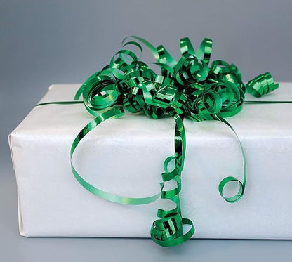 Red Gift Ribbon and Green Curly Christmas Curling Ribbons Holiday Clearance Thin Metallic Green Crimped Iridescent for Present Wrap Holiday Party Crafts, Gift Wrapping
