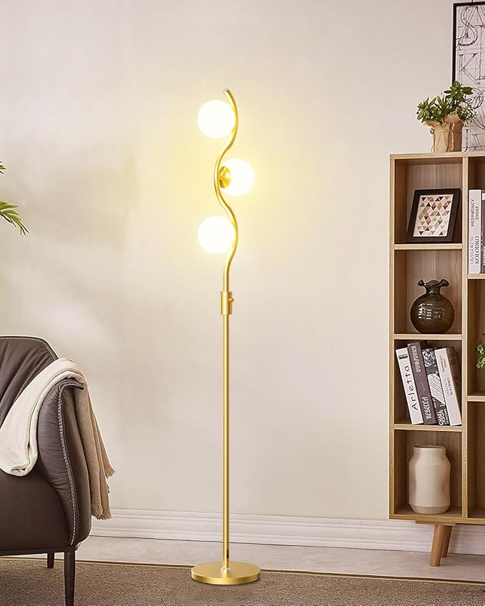 Lightdot 60IN Gold Floor Lamp Stepless Dimmable Globe Floor Lamps with 3Pcs 3000K Bulbs Included Eye-Friendly Mid Century Standing Lamps with 5Lbs Heavy Base for Living Room/Sofa Beside/Corner Decor