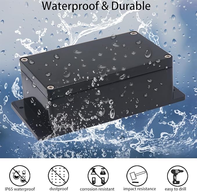2 Pack Project Box IP65 Waterproof Junction Box ABS Plastic Black Electrical Boxes DIY Electronic Project Case Power Enclosure with Fixed Ear 4.53 x 3.54 x 2.17 inch (115x90x55mm)