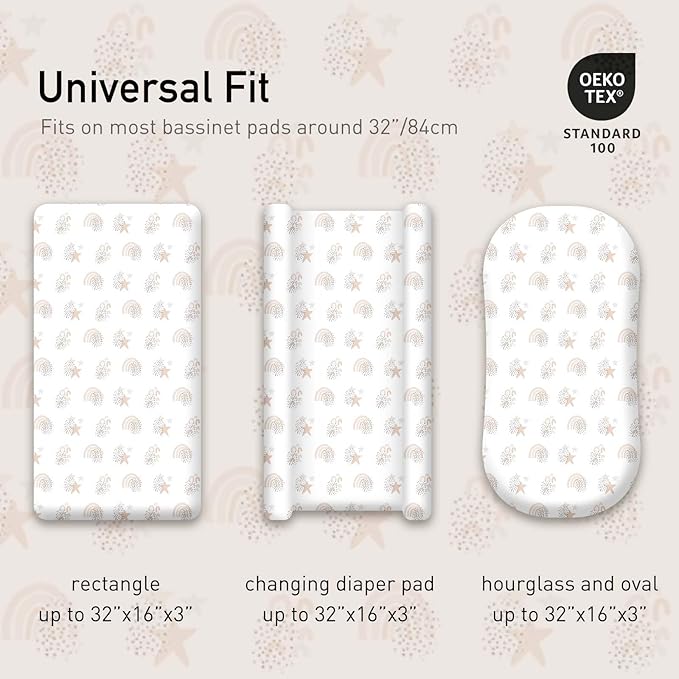 Gllquen Baby Bassinet Sheets 4 Pack, Breathable Cozy Fitted Mattress Sheet, Elastic Travel Crib Fashionable Pattern, Standard Cradle Safe Sheets for Baby Boys Girls 32"x16"(Rainbow)