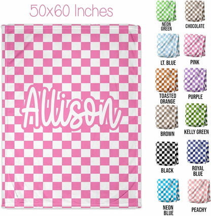 Girls Love A Monogram Personalized Gingham Checkered Blanket – Custom Gift for Christmas and Holidays – 12 Colors, Font Options Printed in America - Ships Next Day (Check, 60 x 80 Adult)