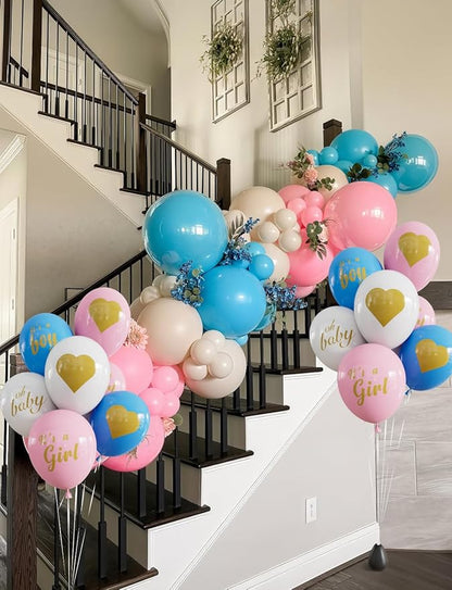 Gender Reveal Balloons - Pink and Blue Balloons 12 Inch Boy or Girl Balloon Pastel Pink Blue White Latex Balloon for Boy or Girl Gender Reveal Baby Shower Party Decorations Supplies (18Pcs)