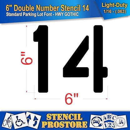 Pavement, Curb, and WheelStop Stencils - 6 inch Double Number Stencil - (14) - 6" x 6" x 1/16" (63 mil) - Light-Duty