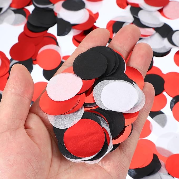 PATIKIL Round Tissue Paper Confetti 1 Inch, Table Confetti Circle Dots for Wedding Birthday Party Balloon Decorations(1.76 oz),Black/Red/White