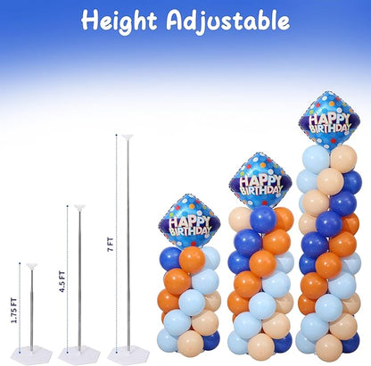 Blue and Orange Balloon Column Stand Kit Set of 2 with Birthday Banner, 7 Feet Height Orange Blue Adjustable Metal Balloon Towers for Cartoon Dog Theme Birthday Party Decorations Supplies