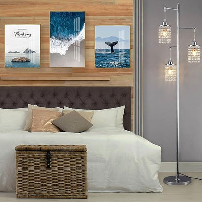 beaysyty Art Decor Crystal Floor Lamp 3-Light Contemporary Crystal Lampshade for Living Room,Bedroom,Office,Bulb Included,Chrome Finish