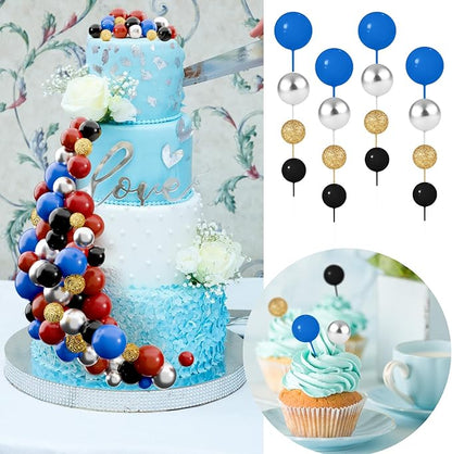 60Pcs Glitter Cake Balls Decorations Foam Cake Topper Balls Mini Balloon Cupcake Toppers for Cake Decorating Birthday Baby Shower Party (Glitter Red Blue Series)
