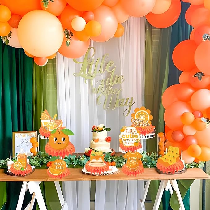 Little Cutie Baby Shower Decorations, 9PCS Cute Orange Party Table Decorations, A Little Cutie Is on the Way Baby Shower Decor Supplies