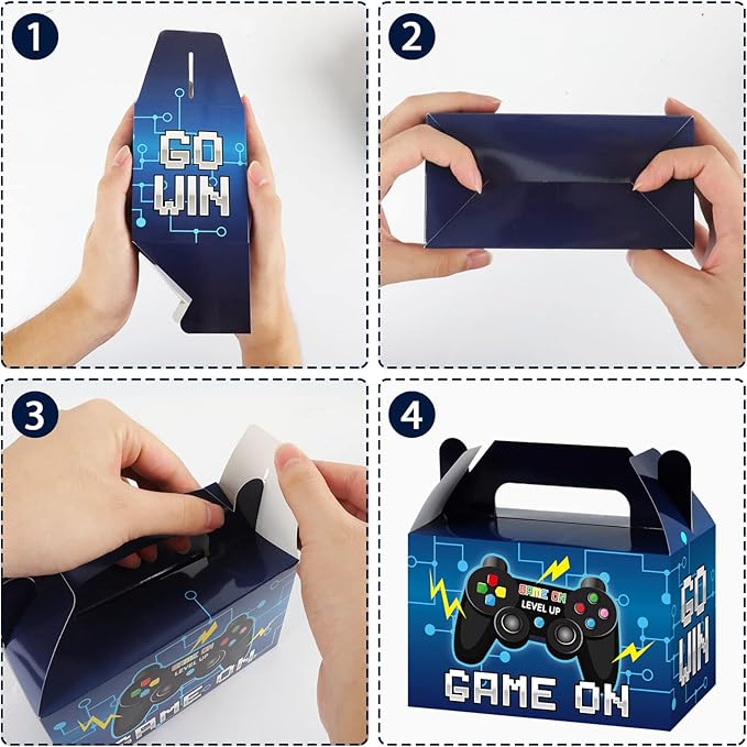 24 Pieces Video Game Party Boxes Gamer Party Favor Candy Goodies Treat Boxes Bags for Kids Boys Video Game On Gaming Birthday Party Decorations Supplies 6 x 3 x 3.5 Inches（Blue）
