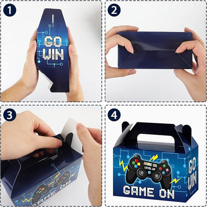 24 Pieces Video Game Party Boxes Gamer Party Favor Candy Goodies Treat Boxes Bags for Kids Boys Video Game On Gaming Birthday Party Decorations Supplies 6 x 3 x 3.5 Inches（Blue）