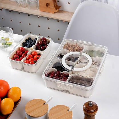 Snack Box Container, Divided Serving Tray with Lid, 4 Compartments