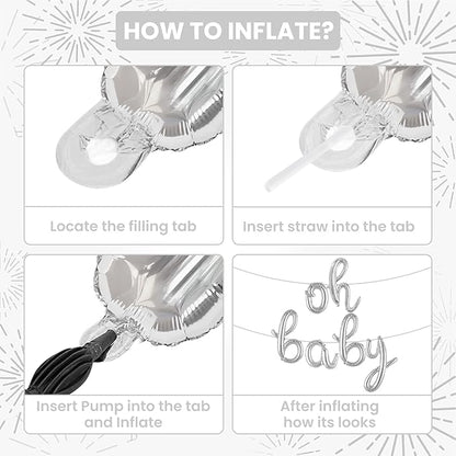 KatchOn Silver Oh Baby Balloon Sign - 16 Inch | Baby Shower, Gender Reveal Balloon Decoration | Sign Backdrop | Banner