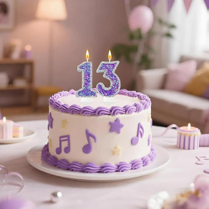 K-pop Number 3 Birthday Candle, Star Glitter Filled Number Candle, Purple Silver Fantasy Cake Topper for Birthday Party Decoration