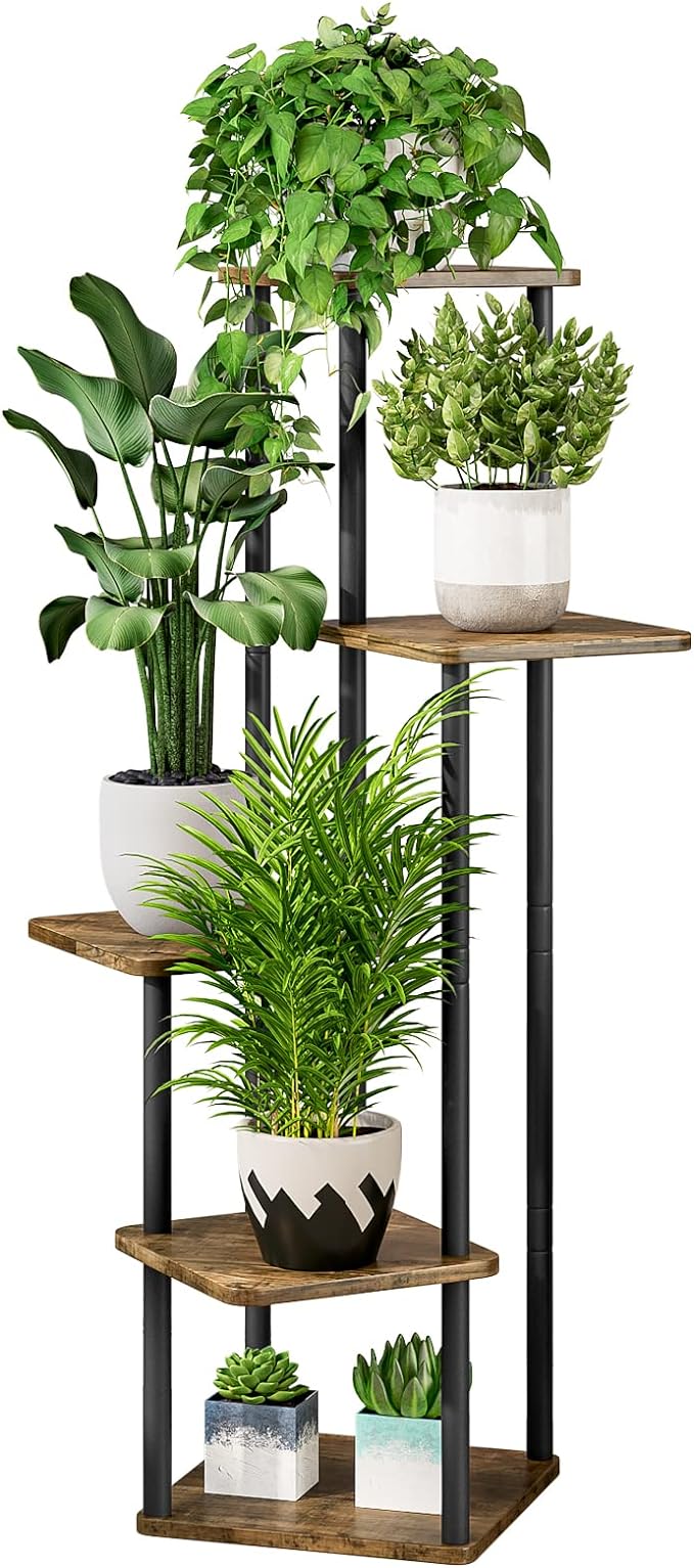 AZERPIAN Plant Stand 5 Tier Indoor Metal Flower Shelf for Multiple Plants Corner Tall Flower Holders for Patio Garden Living Room Balcony Bedroom, Black (5 Tier-Black)