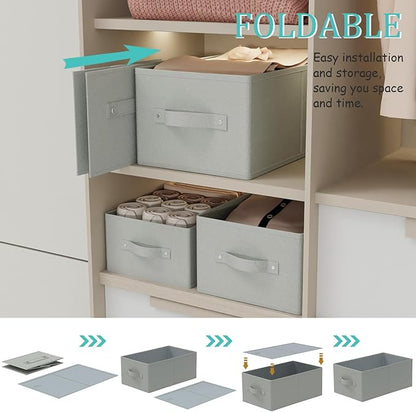 Storage Bins, 3 Pack Foldable Cloth Basket, Cube Organizer with 2 Handles, Suitable for bedrooms, living rooms, wardrobes, and workspaces, Grey, 13 x 9.1 x 5.5 In, XSNY11GS-3