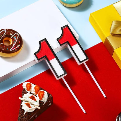 Conelist Cartoon Red and White Birthday Cake Candle Numeral Birthday Cake Topper for Animated Decoration Cartoon Party Supplies(Number 11)