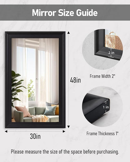 CULER Black Wood Wall Mirror for Bathroom,Rectangle Rustic Large 30 x 48 inch Hanging Vanity Mirrors with Wooden Frame for Living Room,Bedroom,Entryway