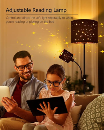 Floor Lamp Black, Reading Standing Lamps for Living Room, 62" Tall Torchiere Lamp for Kids Room, 3-Way Switch, Star-Gold Lampshade, Modern Goth Decor for Bedroom/Office, Bulbs Not Included(E26 Base)
