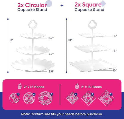 Riccle 10Pcs Dessert Table Display Set, 3 Tiered Cupcake Stand, Cupcake Holder & Cake Stands, Dessert Display Serving Trays for Party, Bridal Shower, Baby Shower, Tea Party, and Birthdays