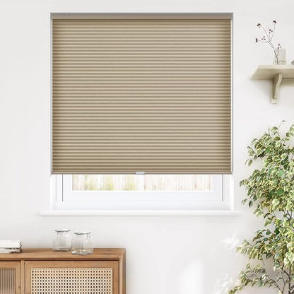 LazBlinds Cordless Cellular Shades, Light Filtering Honeycomb Shades for Home, Thermal Insulation Noise Reduction Blinds for Windows, 26'' W x 64'' H, Taupe
