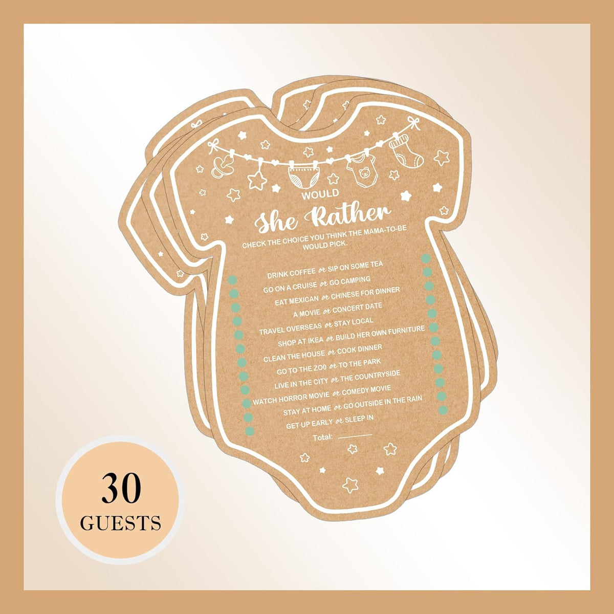 Baby Shower Games, Would She Rather Baby Shower Game, Set of 30 Cards, Baby Games for Baby Shower, Rustic Baby Shower Decorations, Baby Shower Ideas