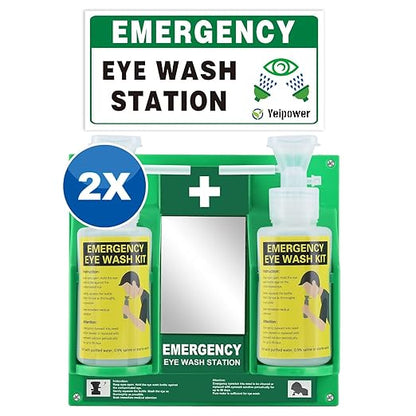 Portable Eyewash Station Kit OSHA-Approved - Yeipower Emergency First Aid Eye Wash Flush Bottles Wall Mounted 16oz No Solution 2 Pcs