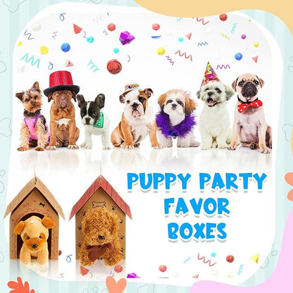 ShinyRelief 36 Pcs Dog Party Favors Boxes Dog House Shaped Treat Gift Boxes with Holes Foldable with Handle for Adopt a Puppy Party Favors Kid DIY Crafting Birthday (Kraft Paper Style)