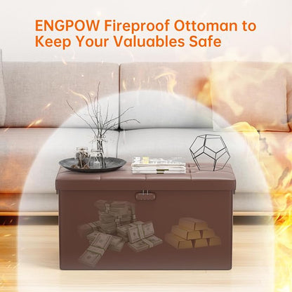 ENGPOW Storage Ottoman Bench, Fireproof Folding Bench