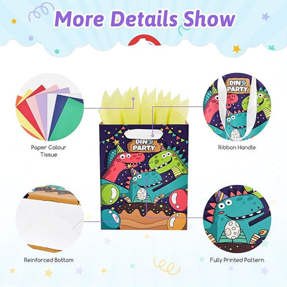 UOKHO Birthday Gift Bag with Handle and Tissue Paper, 8 Pcs Reusable Gift Bags Assorted Sizes and Designs, Large, Medium, Small Size Birthday Gift Bag for Kids, Women, Men -15“,13“, 9“
