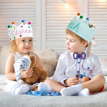 Personalized Hand Embroidered Crown Custom 1st First Birthday Crown Hats For Baby Kid Birthdays Fit All Ages